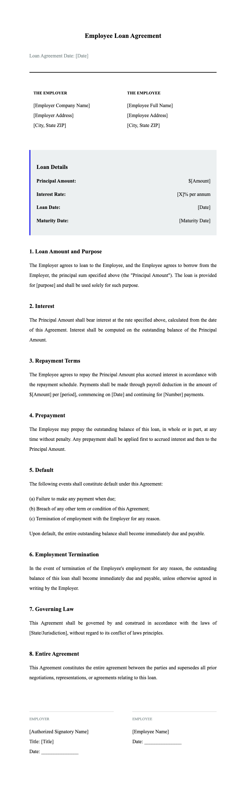 Professional Blue Employee Loan Agreement